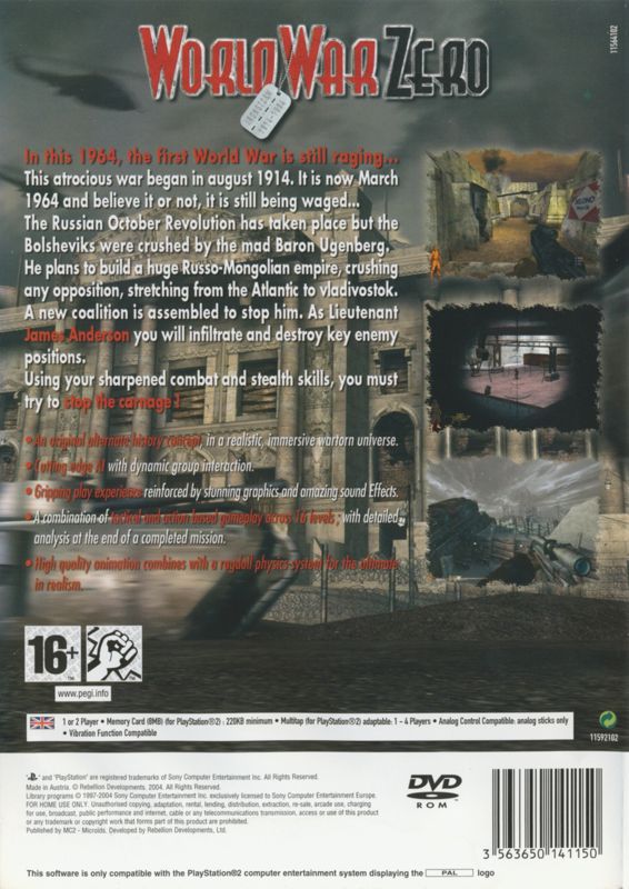 Back Cover for World War Zero: Iron Storm (PlayStation 2)