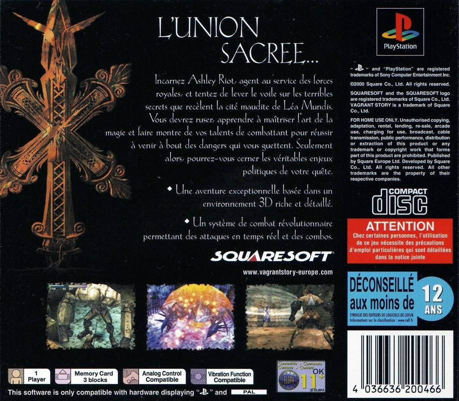 Back Cover for Vagrant Story (PlayStation)