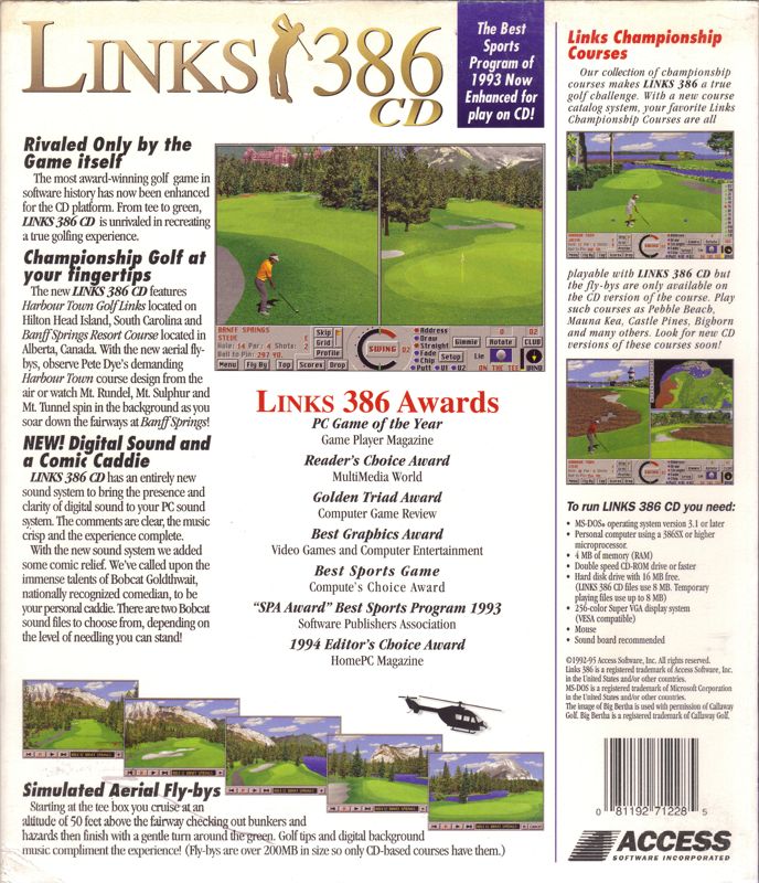 Back Cover for Links 386 CD (DOS)
