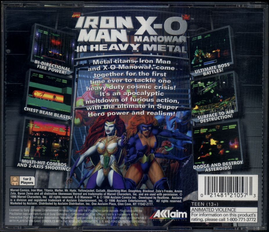 Back Cover for Iron Man / X-O Manowar in Heavy Metal (PlayStation)