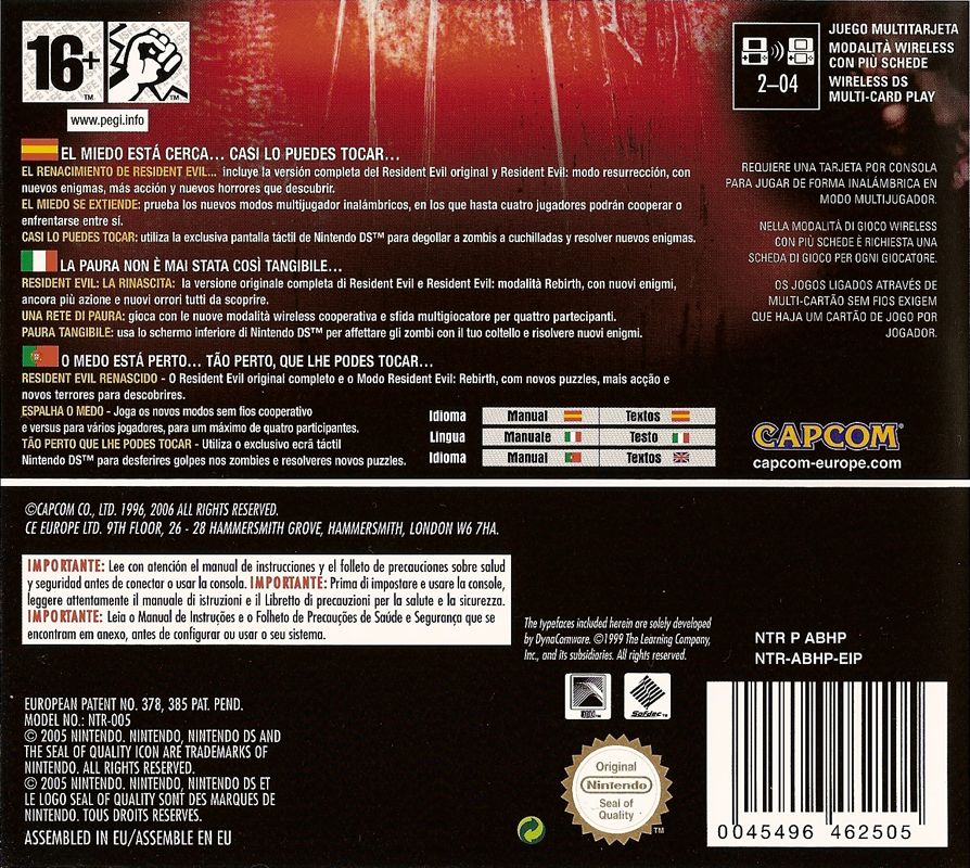 Back Cover for Resident Evil: Deadly Silence (Nintendo DS)