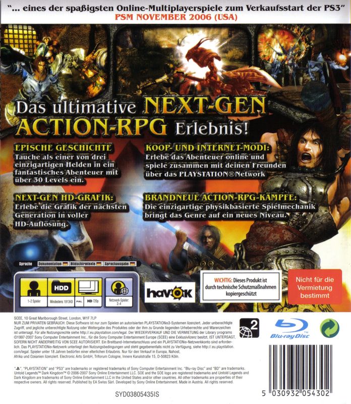 Back Cover for Untold Legends: Dark Kingdom (PlayStation 3)