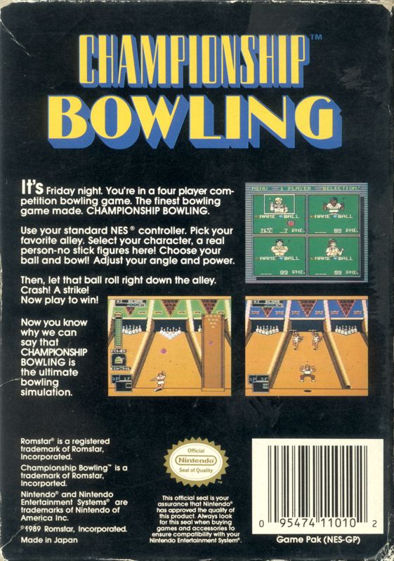 Back Cover for Championship Bowling (NES)