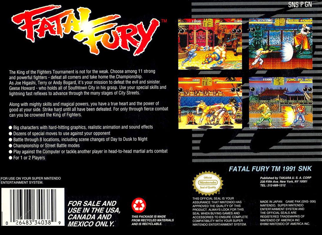 Back Cover for Fatal Fury (SNES)