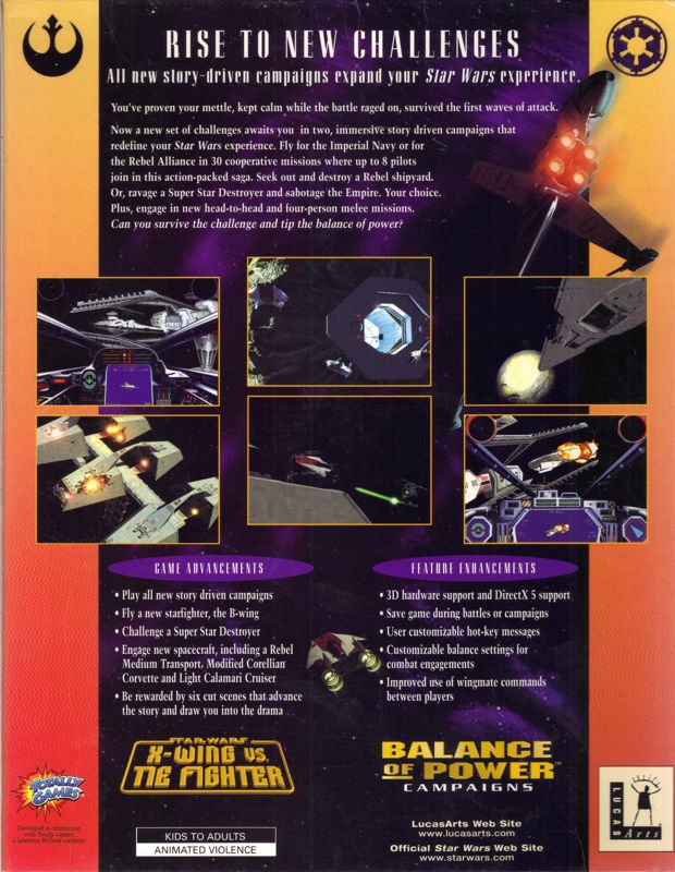 Back Cover for Star Wars: X-Wing Vs. TIE Fighter - Balance of Power Campaigns (Windows)