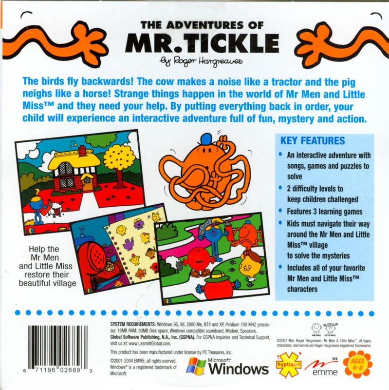 Back Cover for The Adventures of Mr. Tickle (Windows) (Global Software Publishing release)