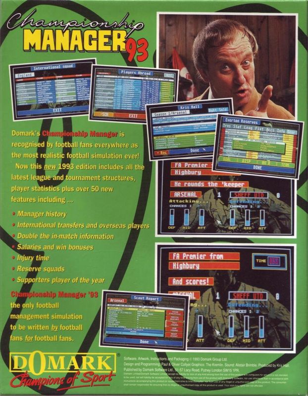 Back Cover for Championship Manager 93 (DOS)