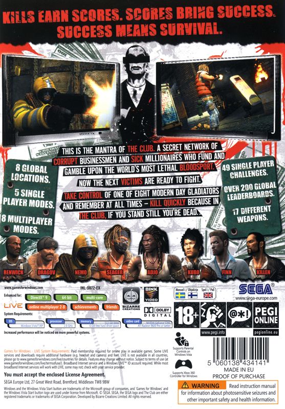 Back Cover for The Club (Windows) (General European release)