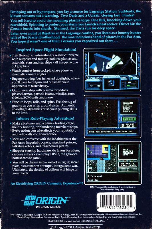 Back Cover for Space Rogue (Commodore 64)