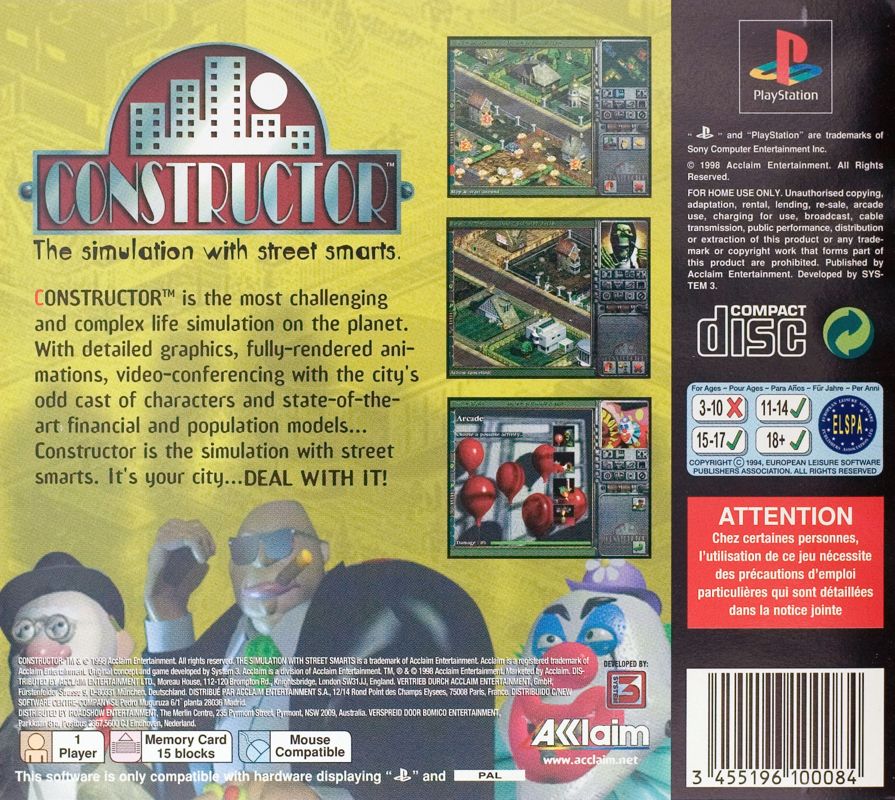 Back Cover for Constructor (PlayStation)