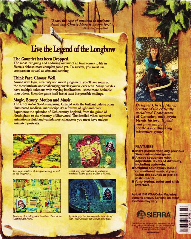 Back Cover for Conquests of the Longbow: The Legend of Robin Hood (DOS) (v1.0)