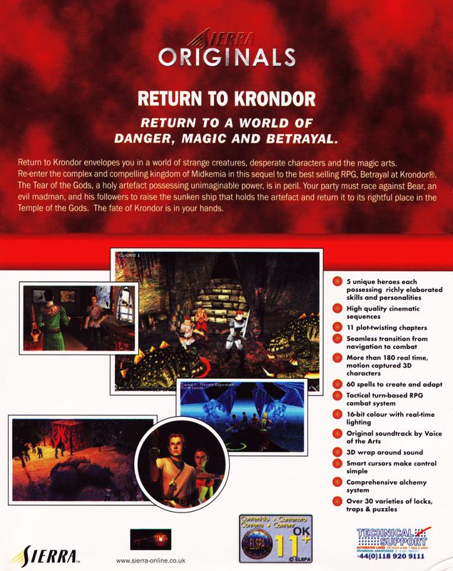 Back Cover for Return to Krondor (Windows) (Sierra Originals release)