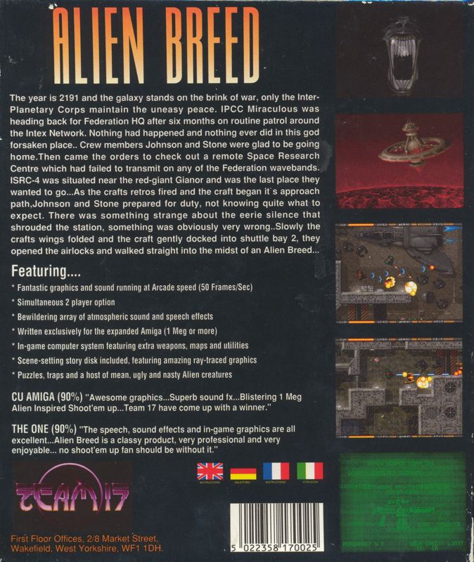 Back Cover for Alien Breed (Amiga)
