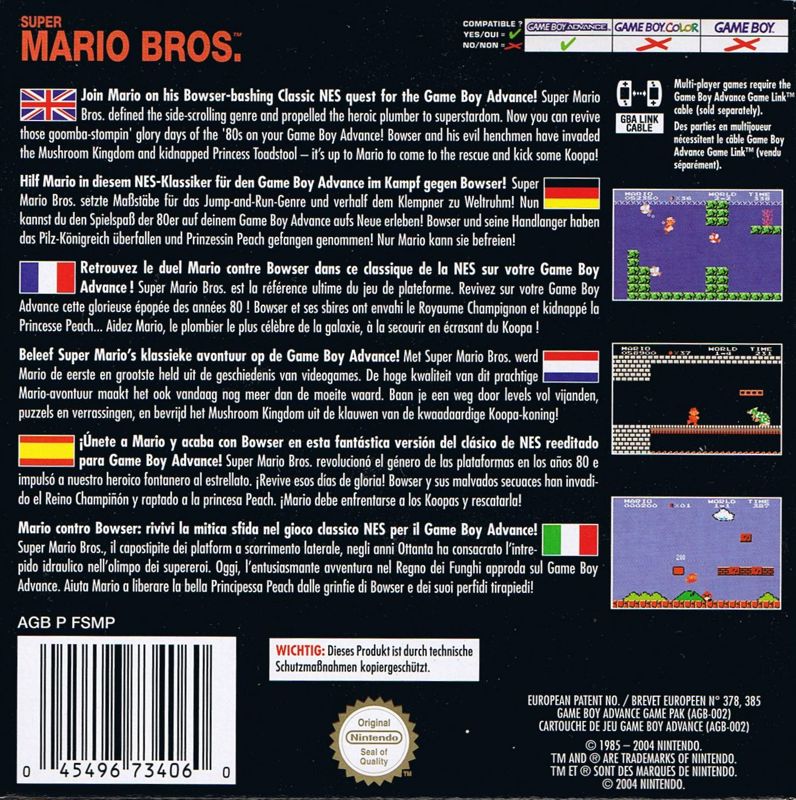 Back Cover for Super Mario Bros. (Game Boy Advance)