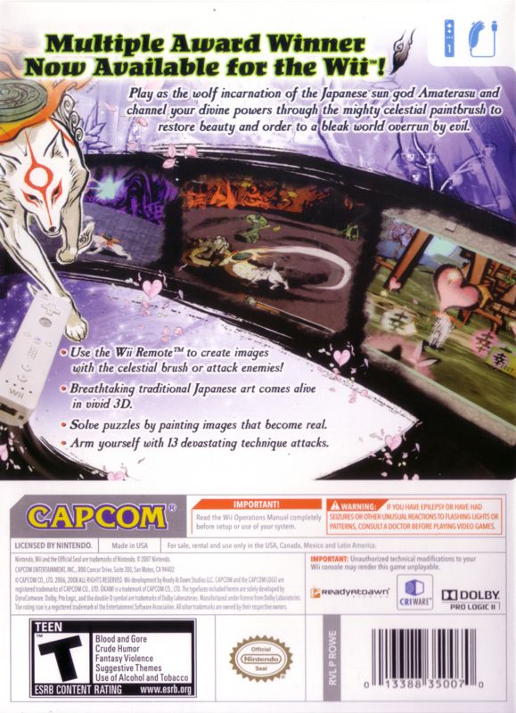 Back Cover for Ōkami (Wii) (Original misprint with IGN watermark)