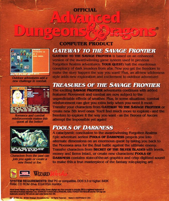 Back Cover for Advanced Dungeons & Dragons: Collectors Edition Vol.3 (DOS) (CD-ROM release)