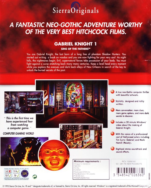 Back Cover for Gabriel Knight: Sins of the Fathers (DOS and Windows 3.x) (SierraOriginals release)