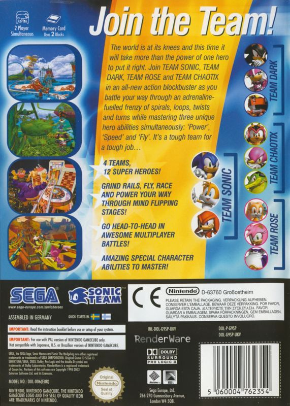 Back Cover for Sonic Heroes (GameCube)