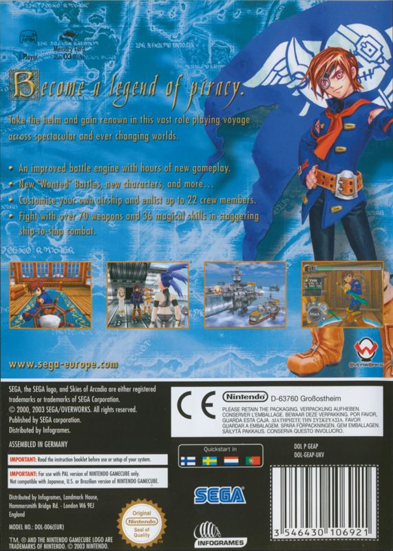 Back Cover for Skies of Arcadia: Legends (GameCube)