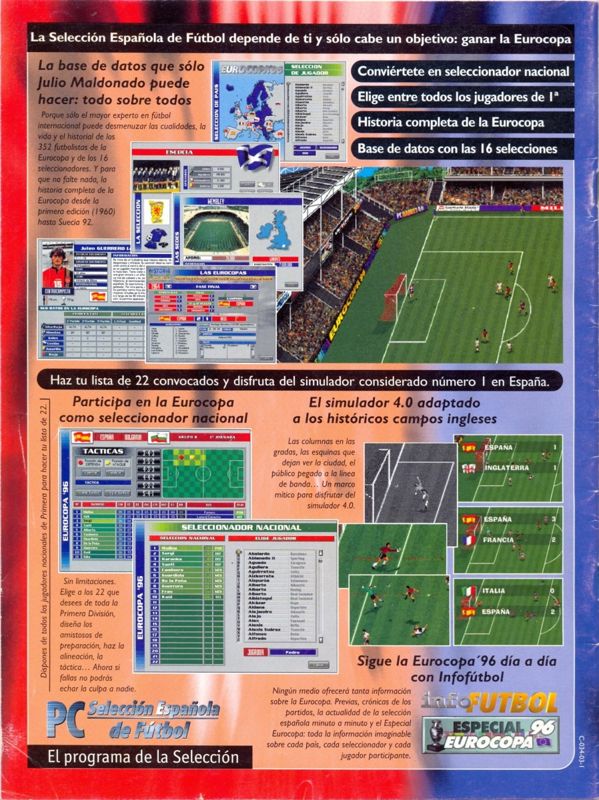 Back Cover for PC Selección Española de Fútbol Eurocopa '96 (DOS)