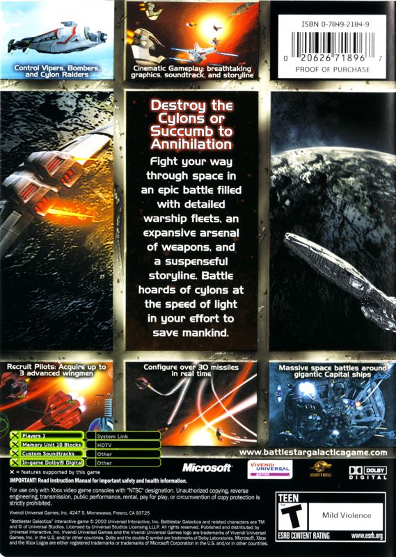 Back Cover for Battlestar Galactica (Xbox)
