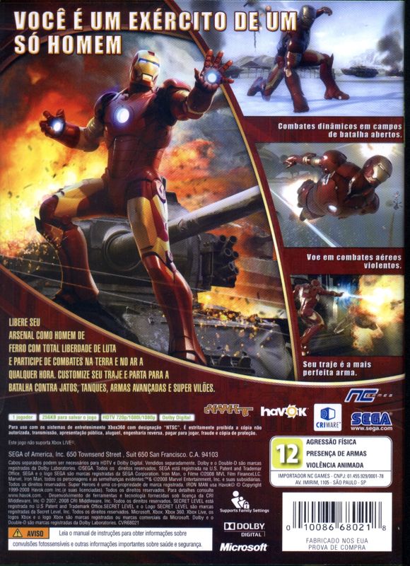 Back Cover for Iron Man (Xbox 360)