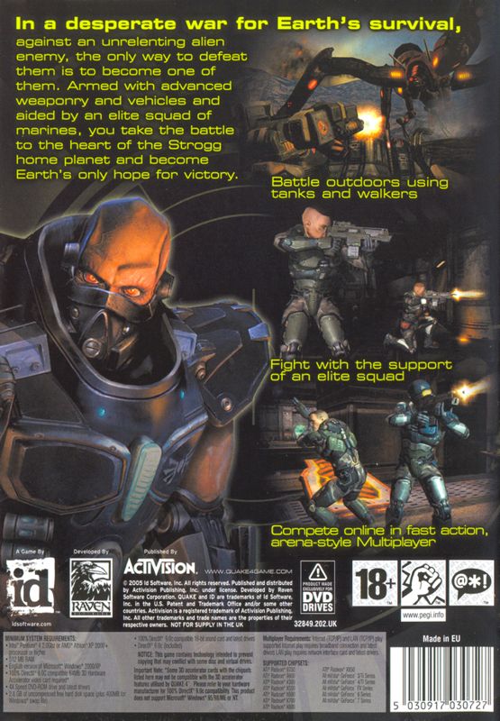 Back Cover for Quake 4 (Windows) (European English release)