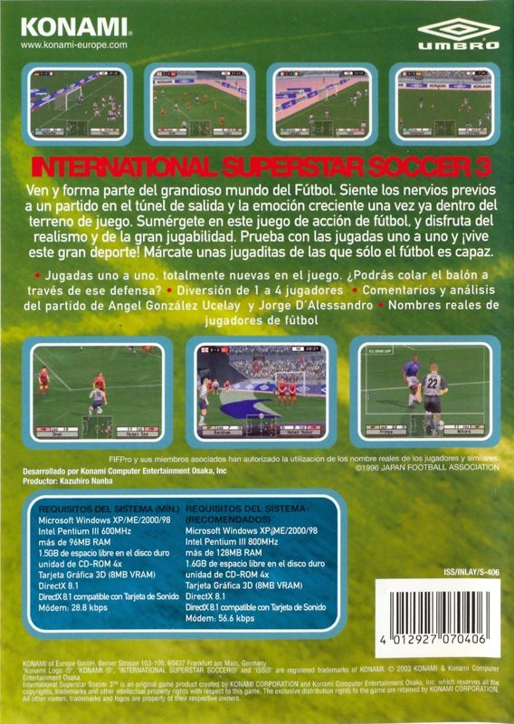 Back Cover for International Superstar Soccer 3 (Windows)