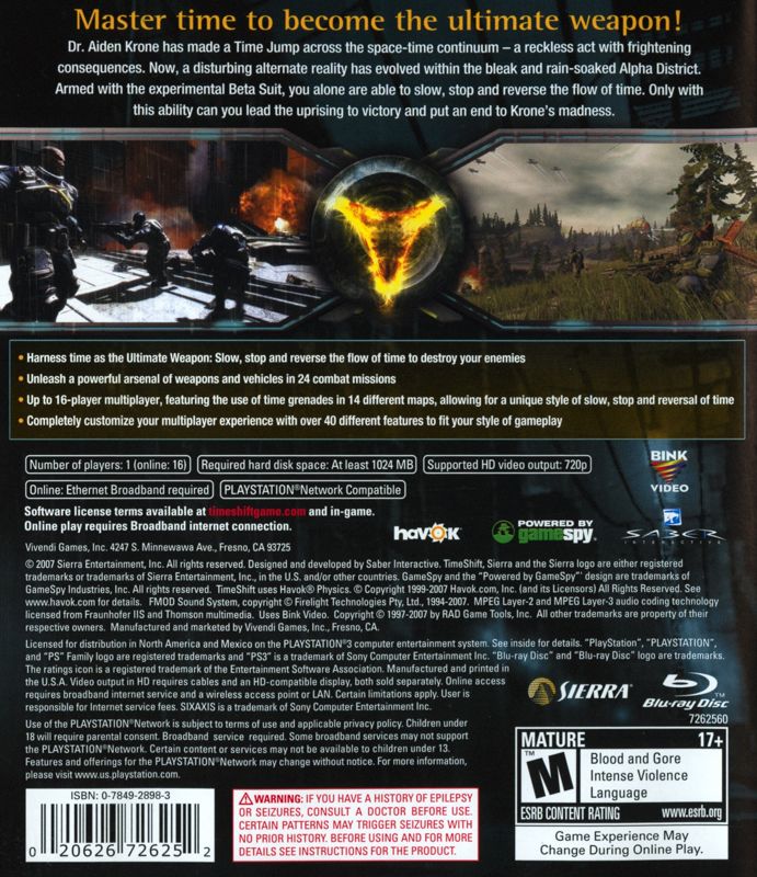 Back Cover for TimeShift (PlayStation 3)