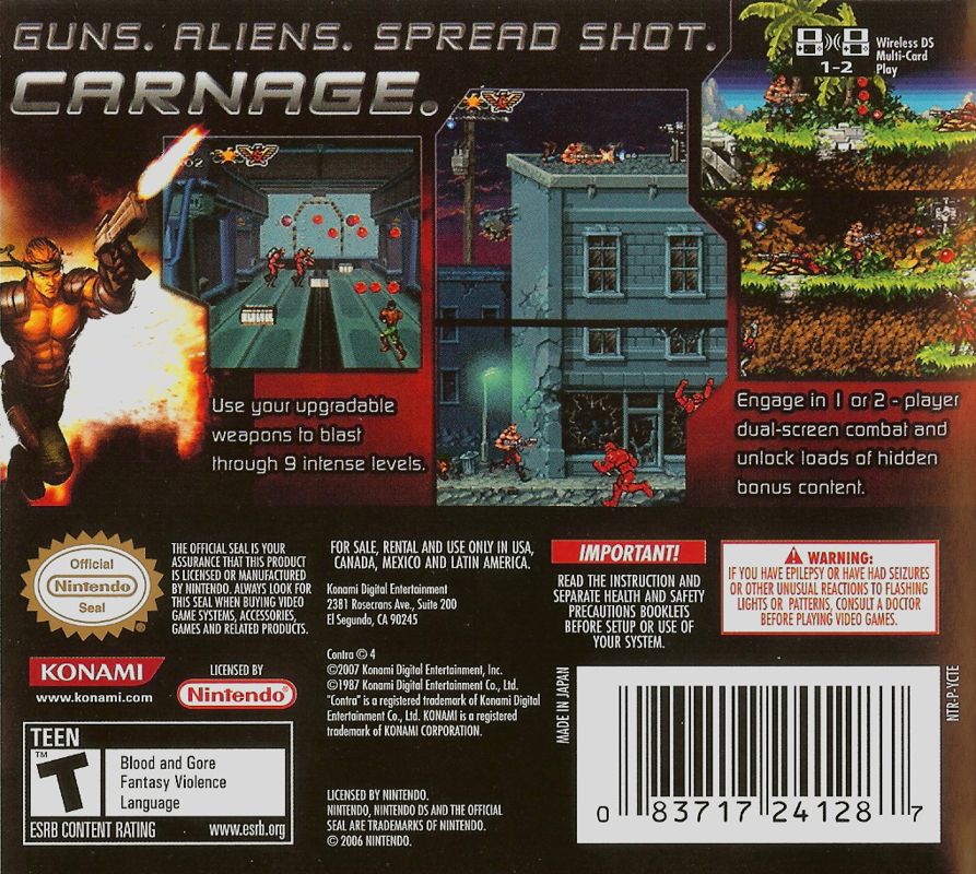 Back Cover for Contra 4 (Nintendo DS)