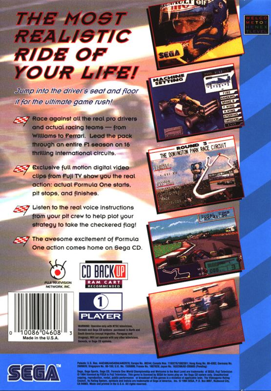 Back Cover for Formula One World Championship: Beyond the Limit (SEGA CD)