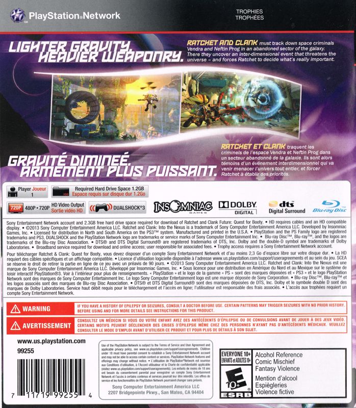 Back Cover for Ratchet & Clank: Into the Nexus (PlayStation 3)