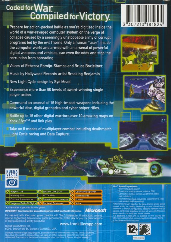 Back Cover for Tron 2.0 (Xbox)