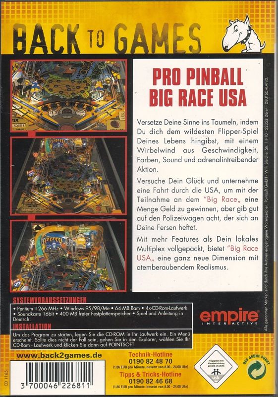 Back Cover for Pro Pinball: Big Race USA (Windows) (Back to Games release)