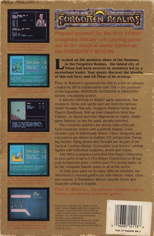 Back Cover for Pool of Radiance (DOS) (3.5" release)