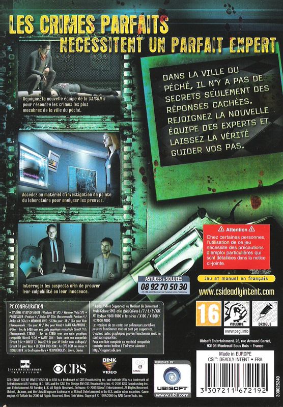 Back Cover for CSI: Crime Scene Investigation - Deadly Intent (Windows)