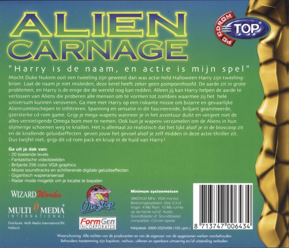 Back Cover for Alien Carnage (DOS) (WizardWorks full version CD release)