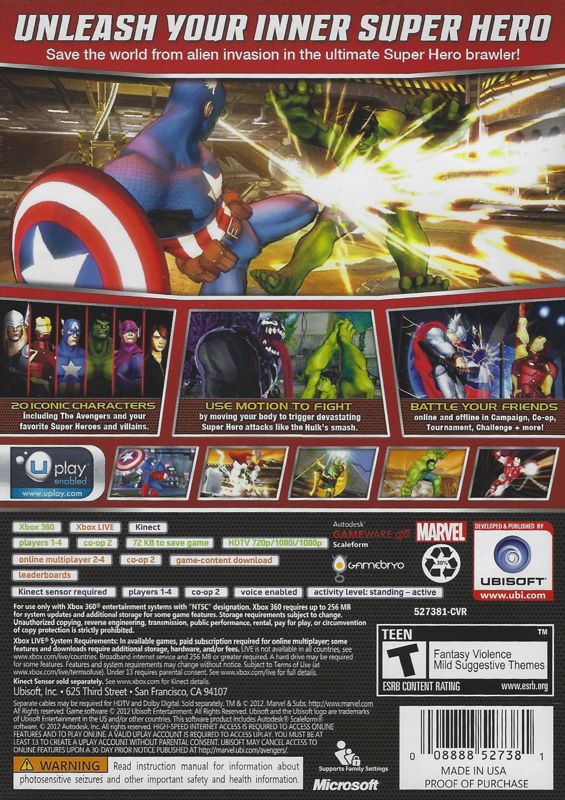 Back Cover for The Avengers: Battle for Earth (Xbox 360)