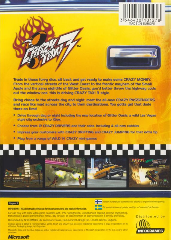 Back Cover for Crazy Taxi 3: High Roller (Xbox)