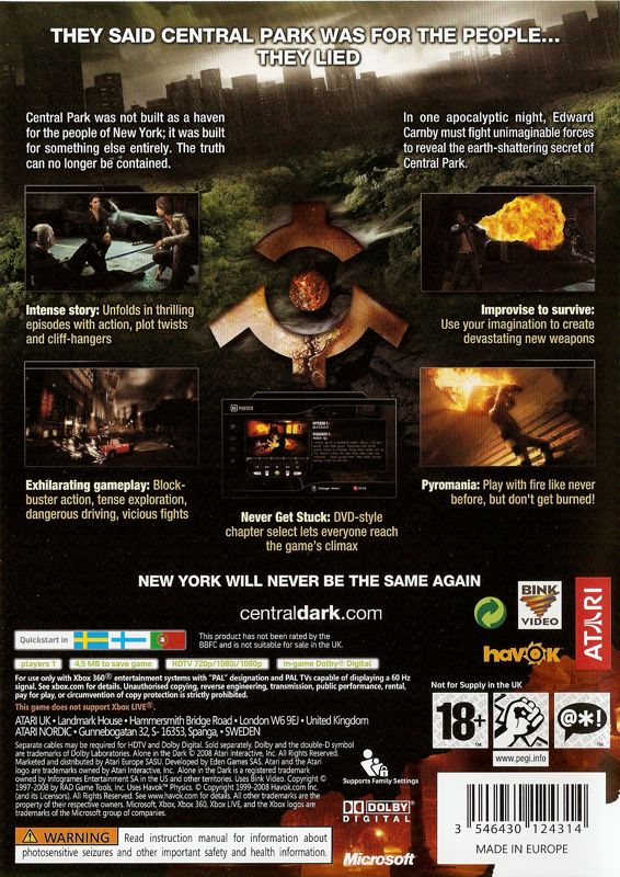 Back Cover for Alone in the Dark (Xbox 360)