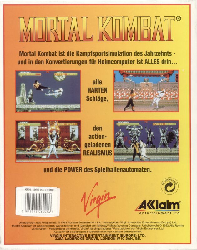 Back Cover for Mortal Kombat (DOS)