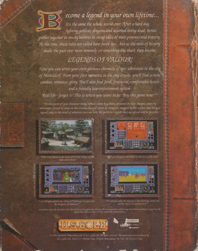 Back Cover for Legends of Valour (Amiga)
