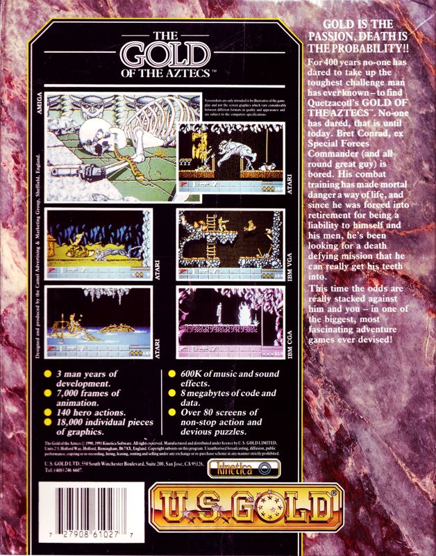Back Cover for The Gold of the Aztecs (DOS)