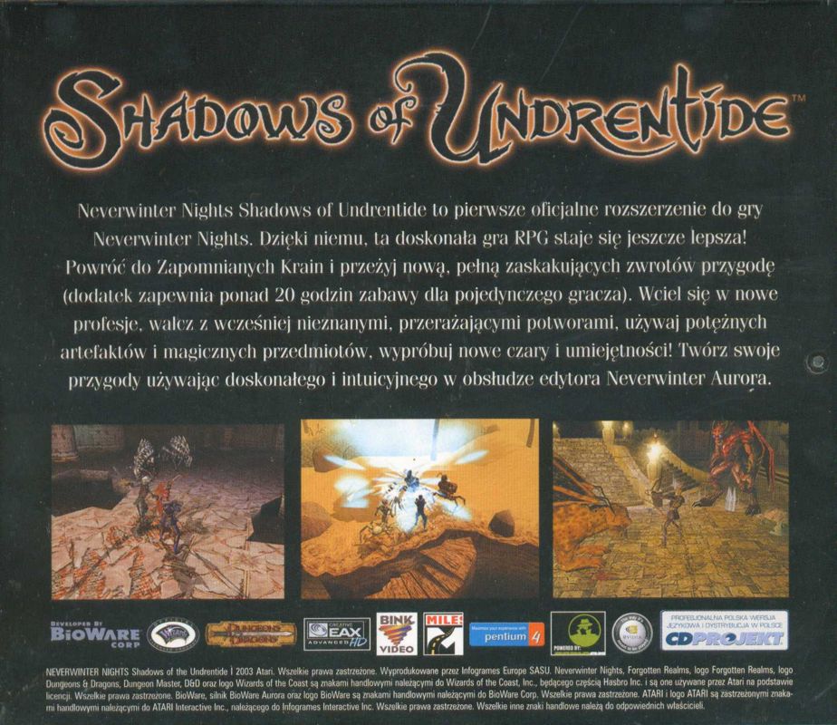 Other for Neverwinter Nights: Shadows of Undrentide (Windows): Jewel Case - Back