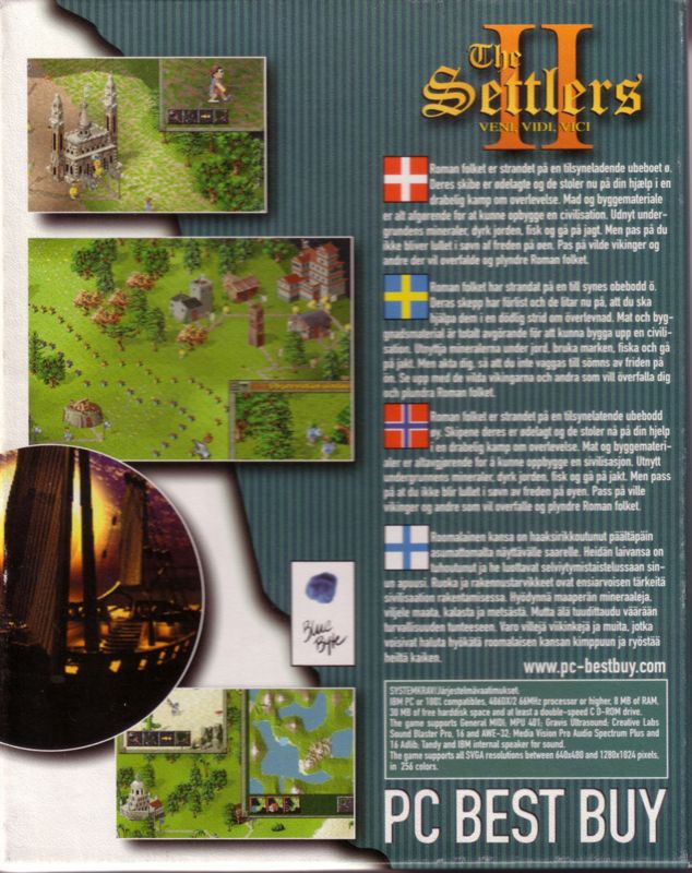 Back Cover for The Settlers II: Veni, Vidi, Vici (DOS) (PC Best Buy Nordic budget release)