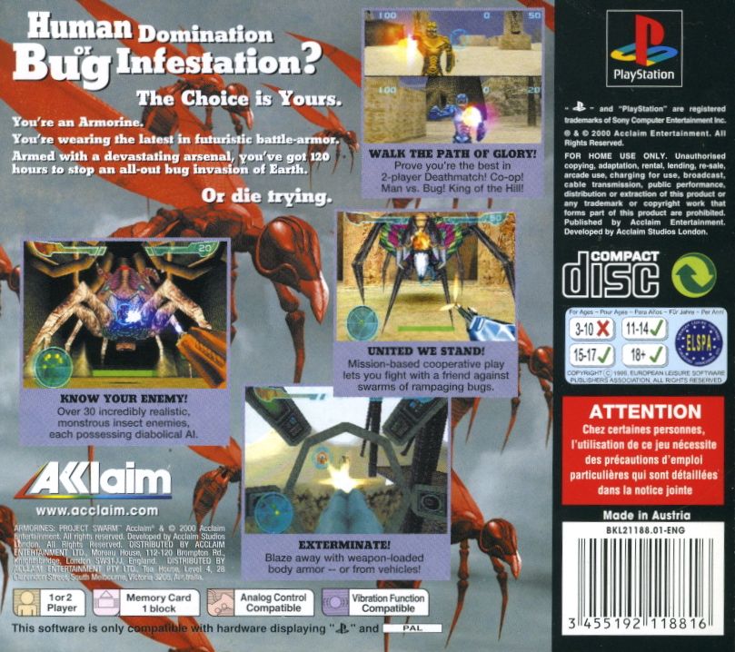 Back Cover for Armorines: Project S.W.A.R.M. (PlayStation)