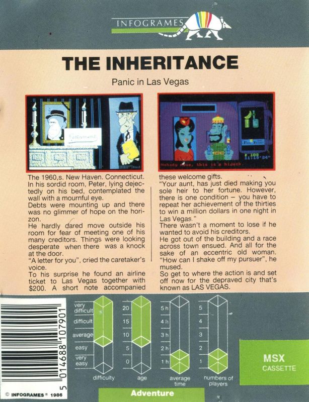Back Cover for The Inheritance: Panic in Las Vegas (MSX)