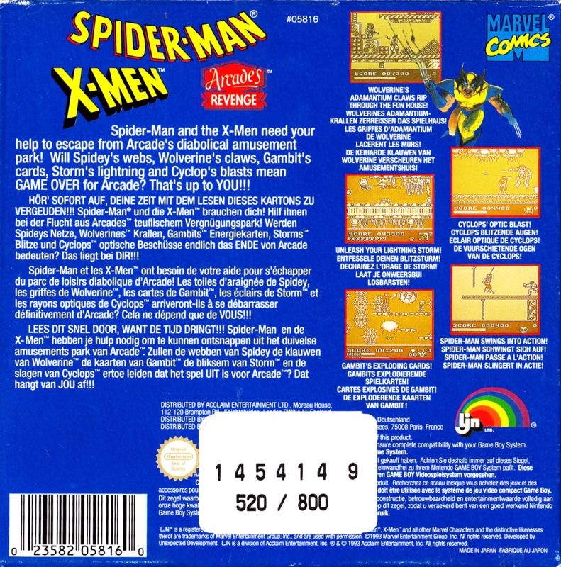 SpiderMan / XMen Arcade's Revenge cover