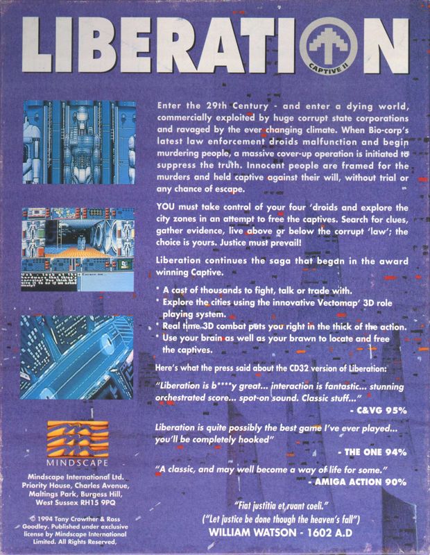 Back Cover for Liberation: Captive II (Amiga)