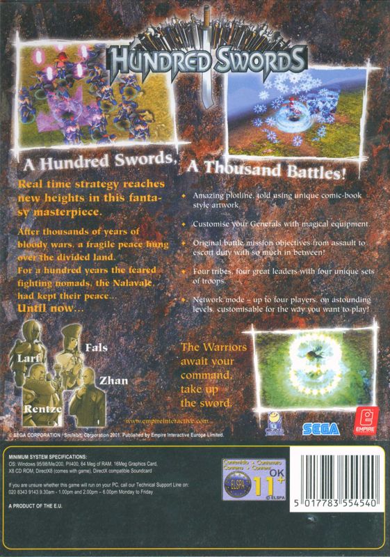 Back Cover for Hundred Swords (Windows) (Xplosiv release)